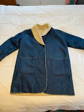 Madewell Dark Blue Denim Jacket with Cream Sherpa Collar